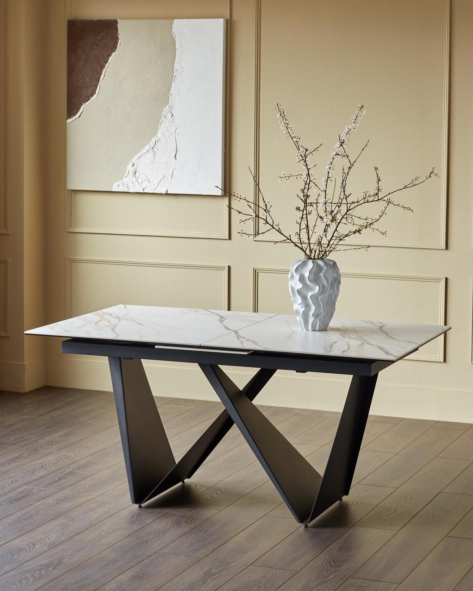 Calenzano natural ceramic extending 6 to 8 seater dining table - Image 2