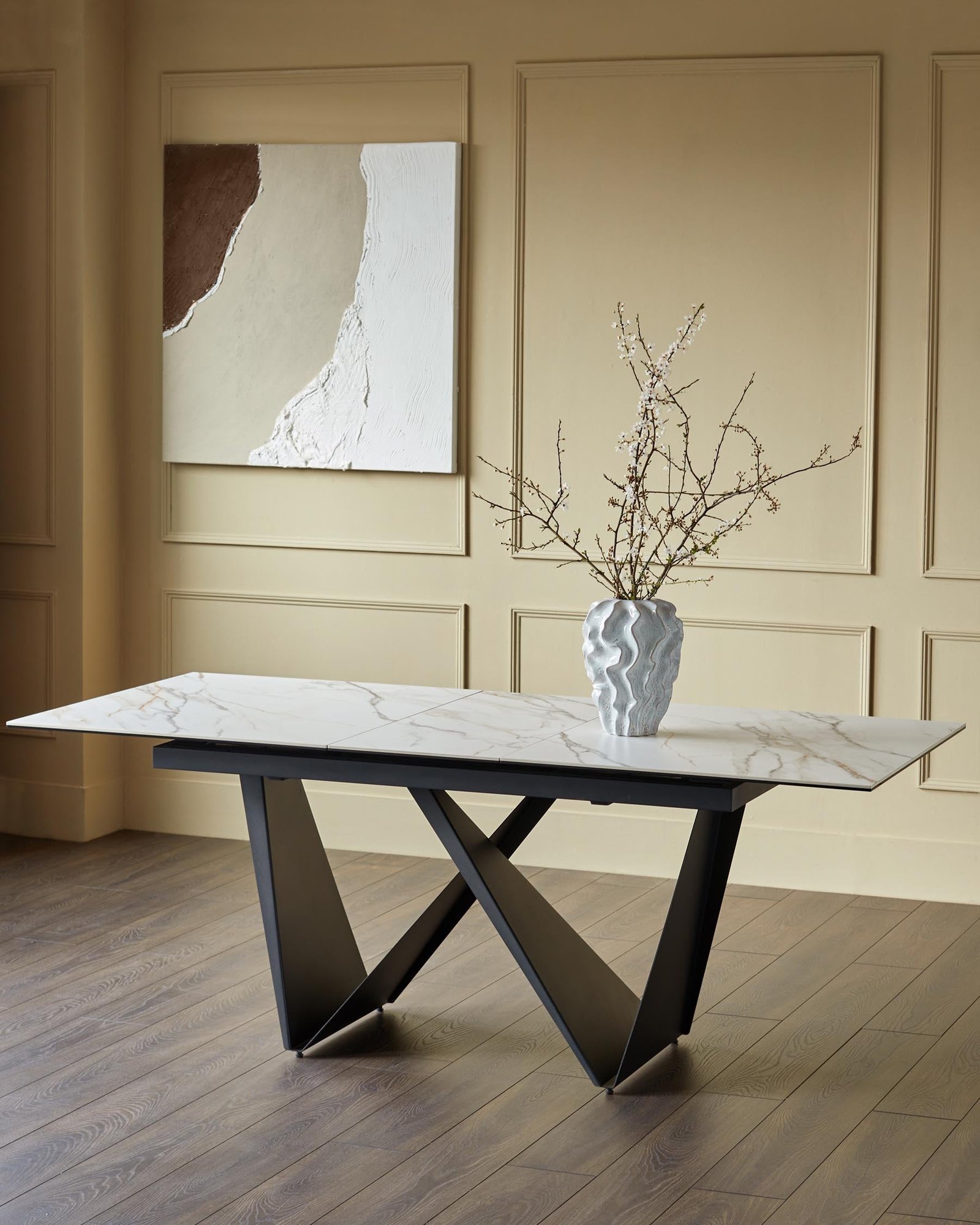 Calenzano natural ceramic extending 6 to 8 seater dining table