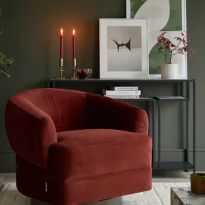 Callan toffee red velvet swivel accent chair