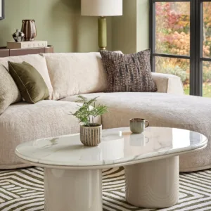 Carlotta natural calacatta with natural gloss coffee table