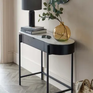 Carmen Black Console Dressing Table with White Ceramic Top