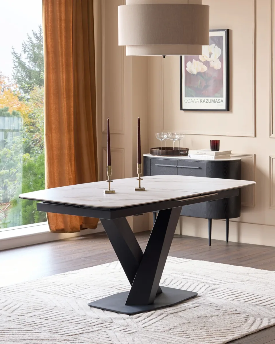 Carter natural ceramic 6-8 seater extending dining table - Image 2