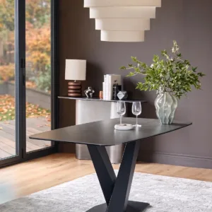 Carter Dark Grey Ceramic Pedestal 6 Seater Dining Table
