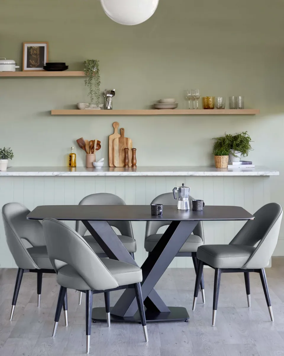 Clover mid grey faux leather dining chair - set of 2 - Image 2