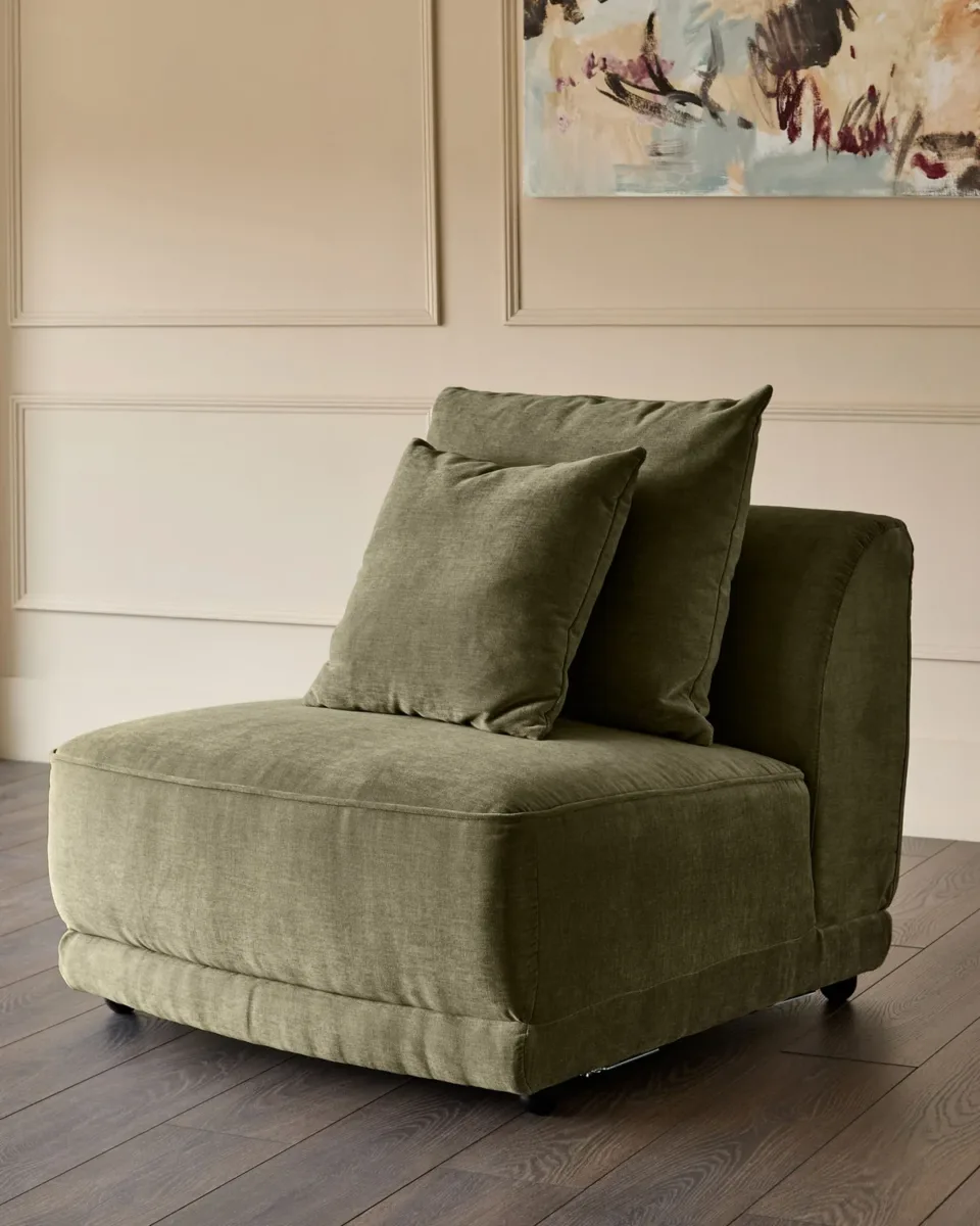 Caspian olive green fabric single sofa module