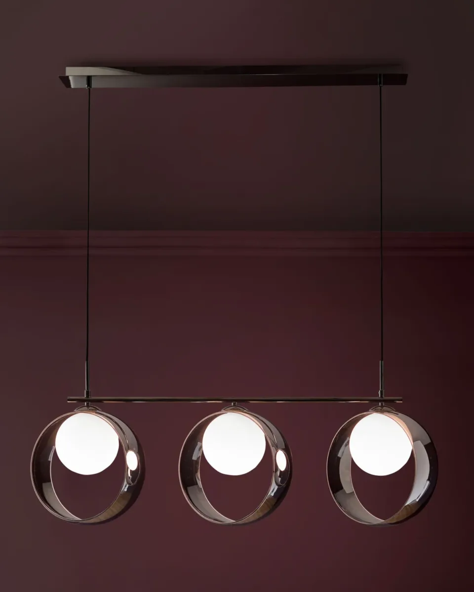 Chloe silver chrome glass 3 bar adjustable pendant light - Image 2