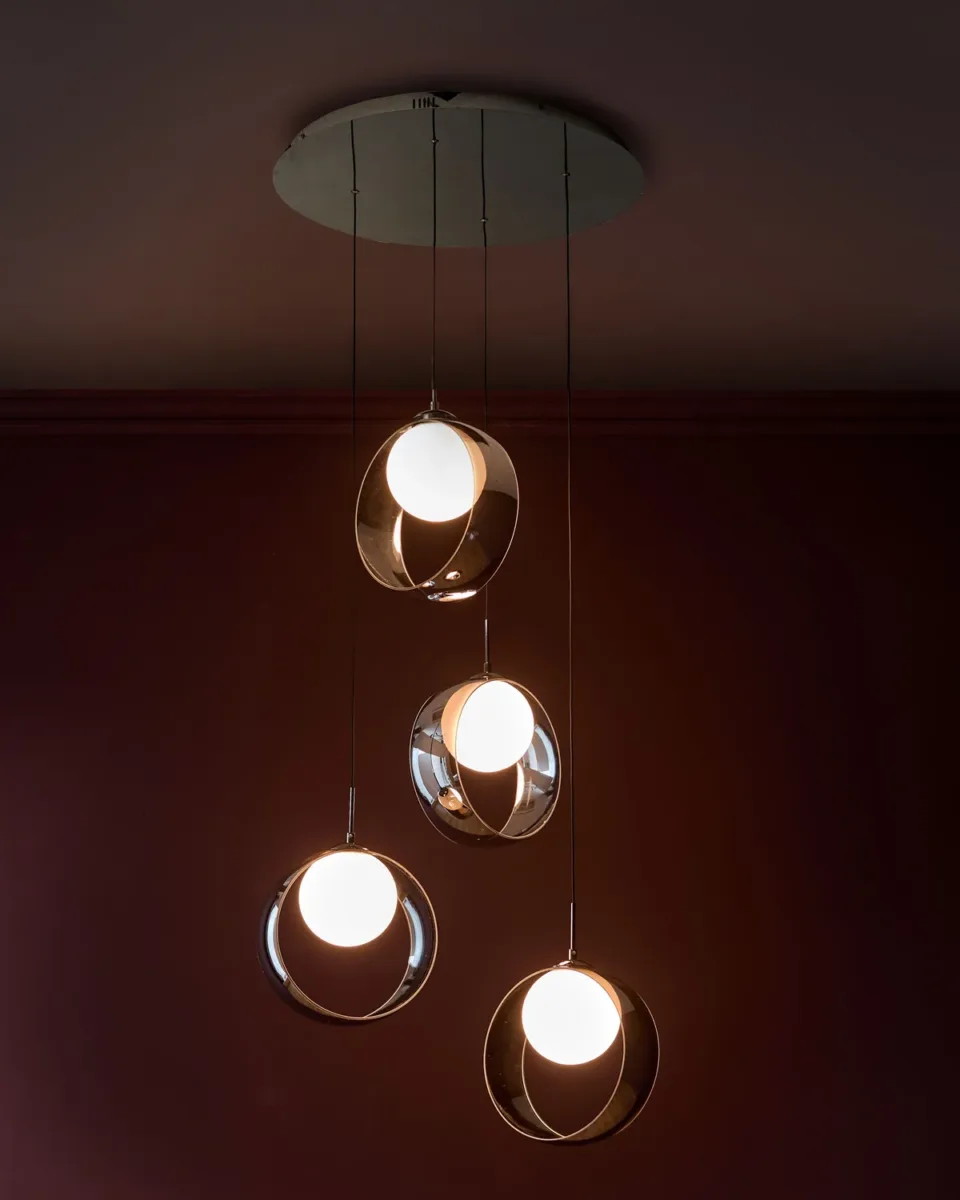 Chloe silver chrome glass LED 4 drop adjustable pendant light - Image 2