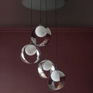 Chloe silver chrome glass LED 4 drop adjustable pendant light