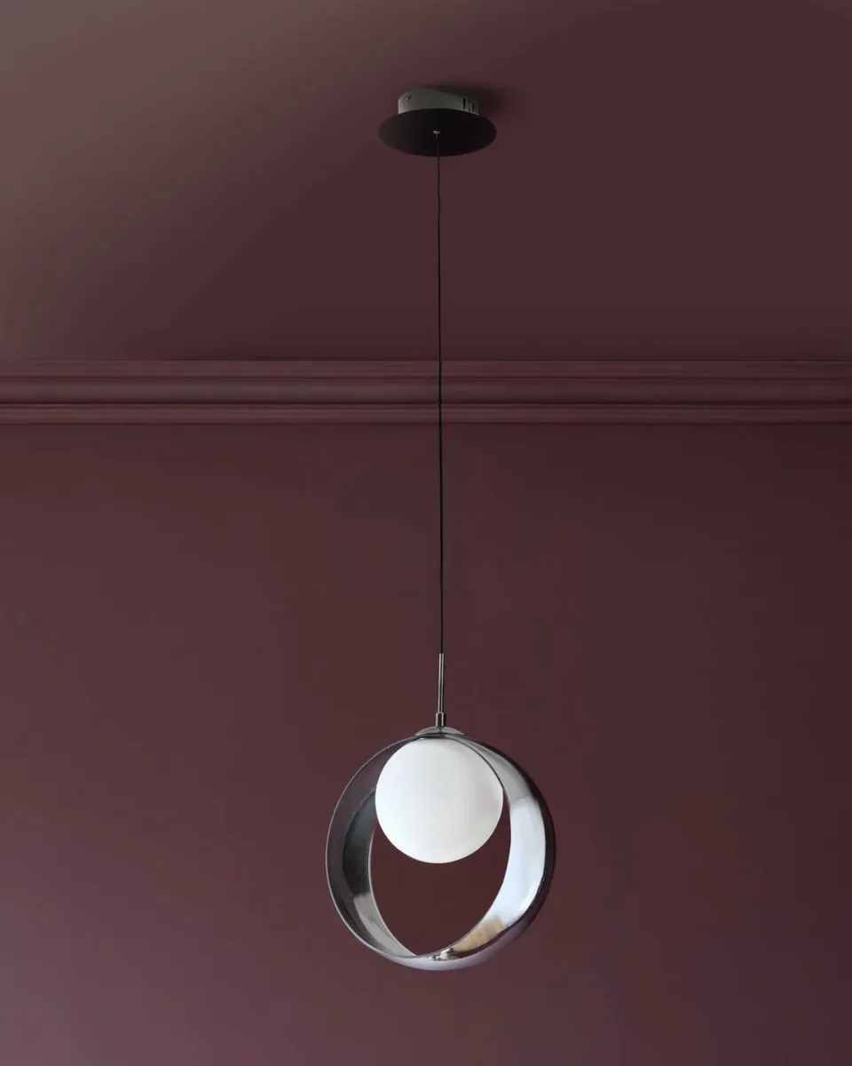 Chloe silver chrome glass LED single drop adjustable pendant light - Image 3