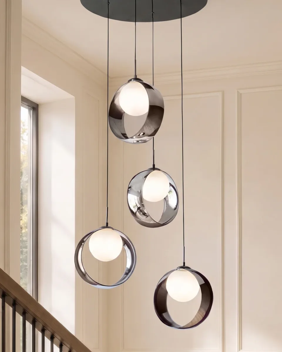 Chloe silver chrome glass LED 4 drop adjustable pendant light - Image 4