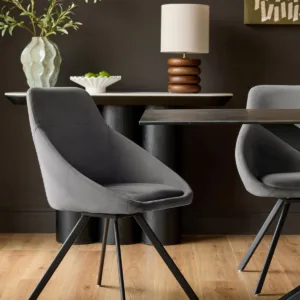 Cleo Dark Grey Velvet Swivel Chair