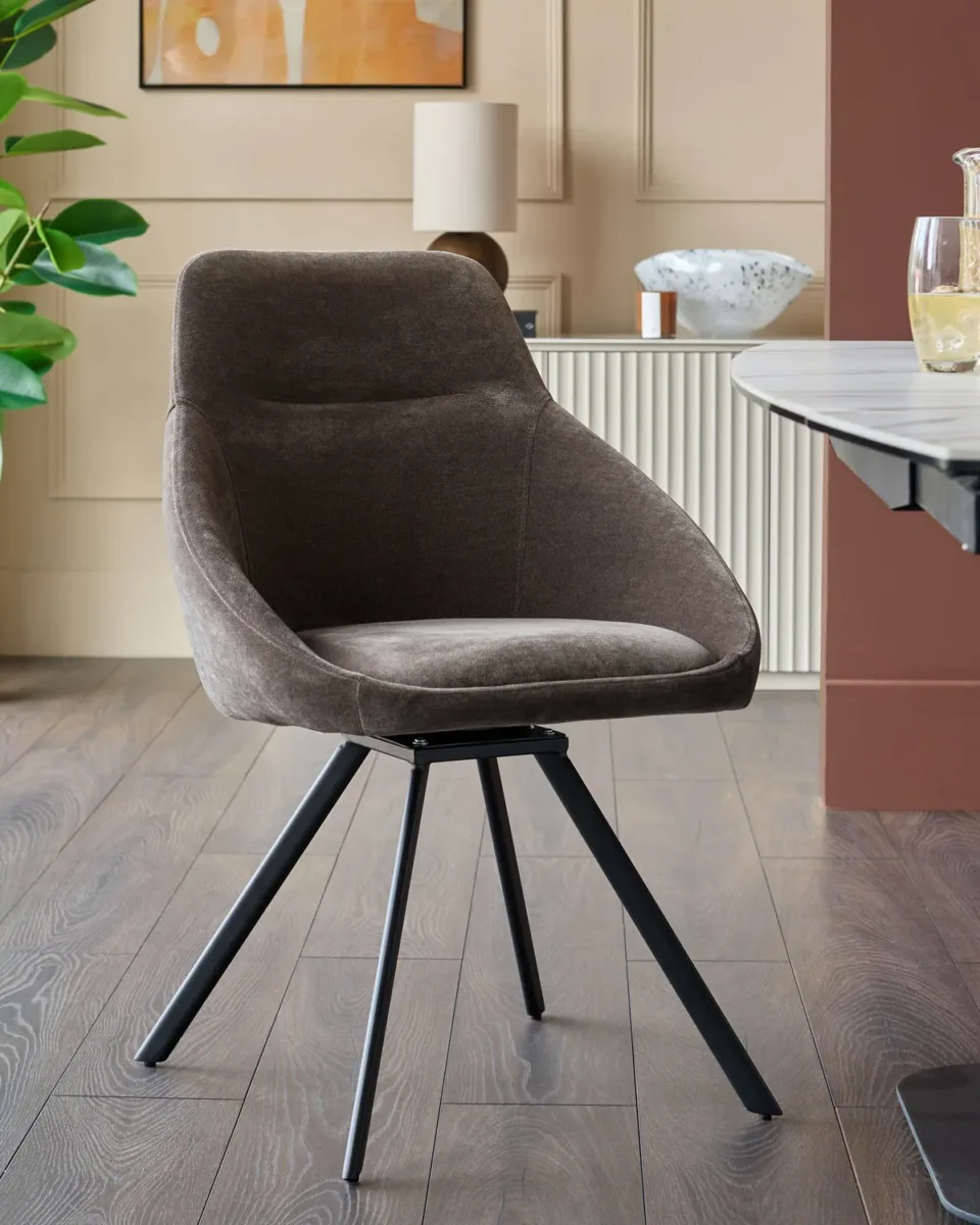 Cleo mocha chenille swivel dining chair