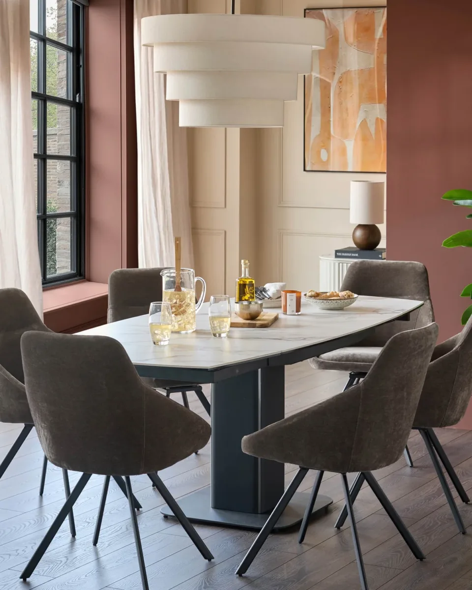 Cleo mocha chenille swivel dining chair - Image 2