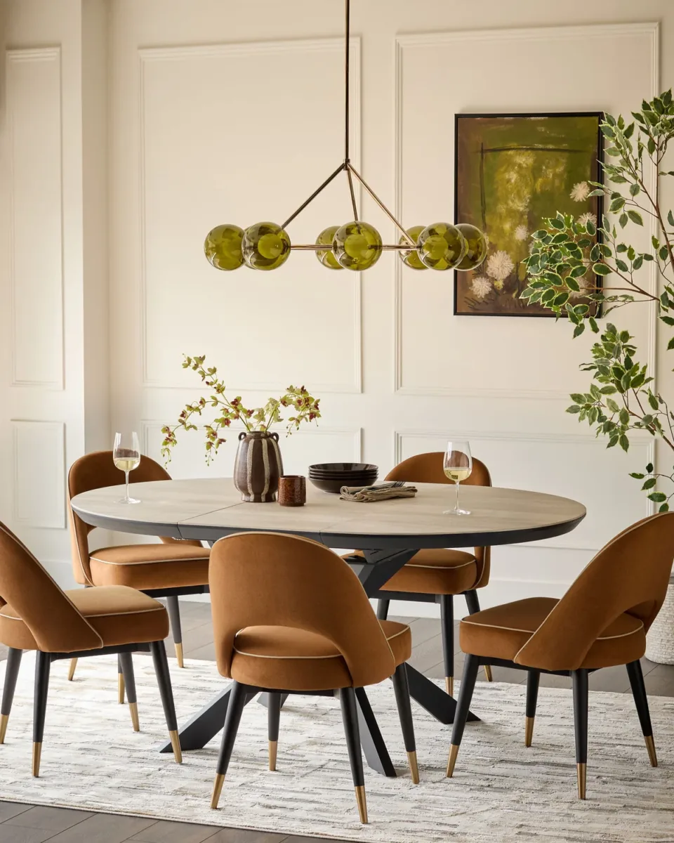 Hayden natural travertine ceramic 4-6 extending round dining table - Image 3