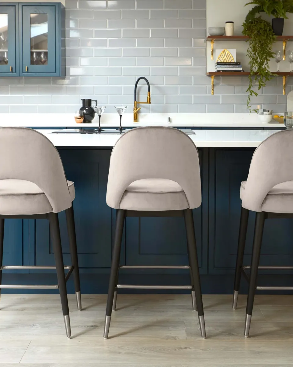 Clover Champagne Velvet Bar Stool With Stainless Steel Caps - Image 4