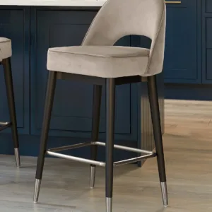 Clover Champagne Velvet Bar Stool With Stainless Steel Caps