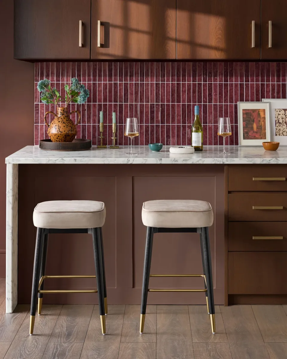 Clover Champagne Velvet Backless Bar Stool - Image 2
