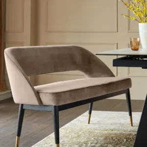 Clover Champagne Velvet Dining Bench With Backrest