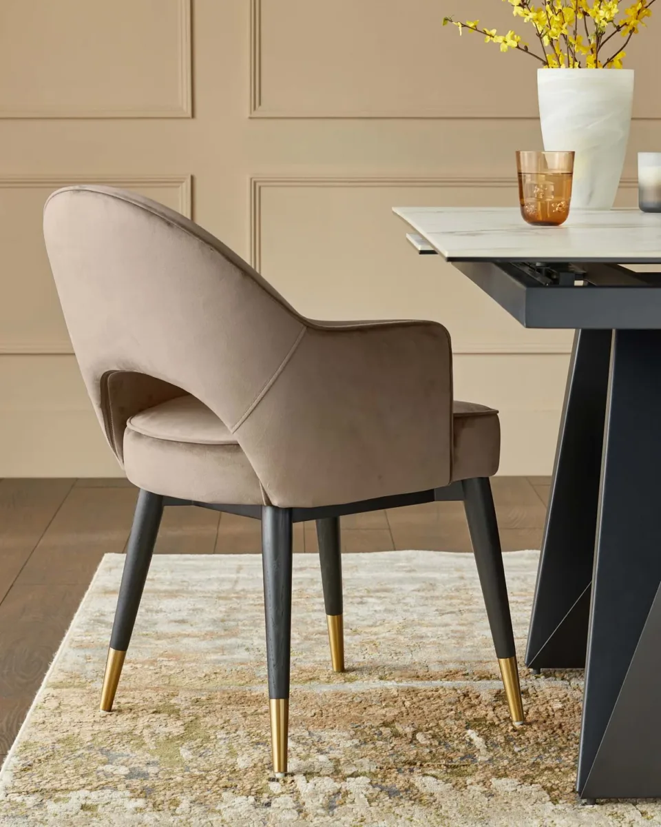 Clover Champagne Velvet & Brushed Brass Dining Armchair - Image 2