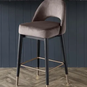 Clover Mocha Velvet Bar Stool With Brushed Bronze Legs