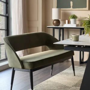 Clover olive green velvet dining bench with backrest