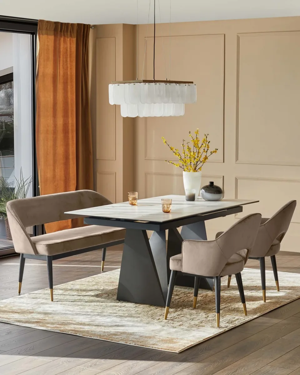 Clover Champagne Velvet Dining Bench With Backrest - Image 2