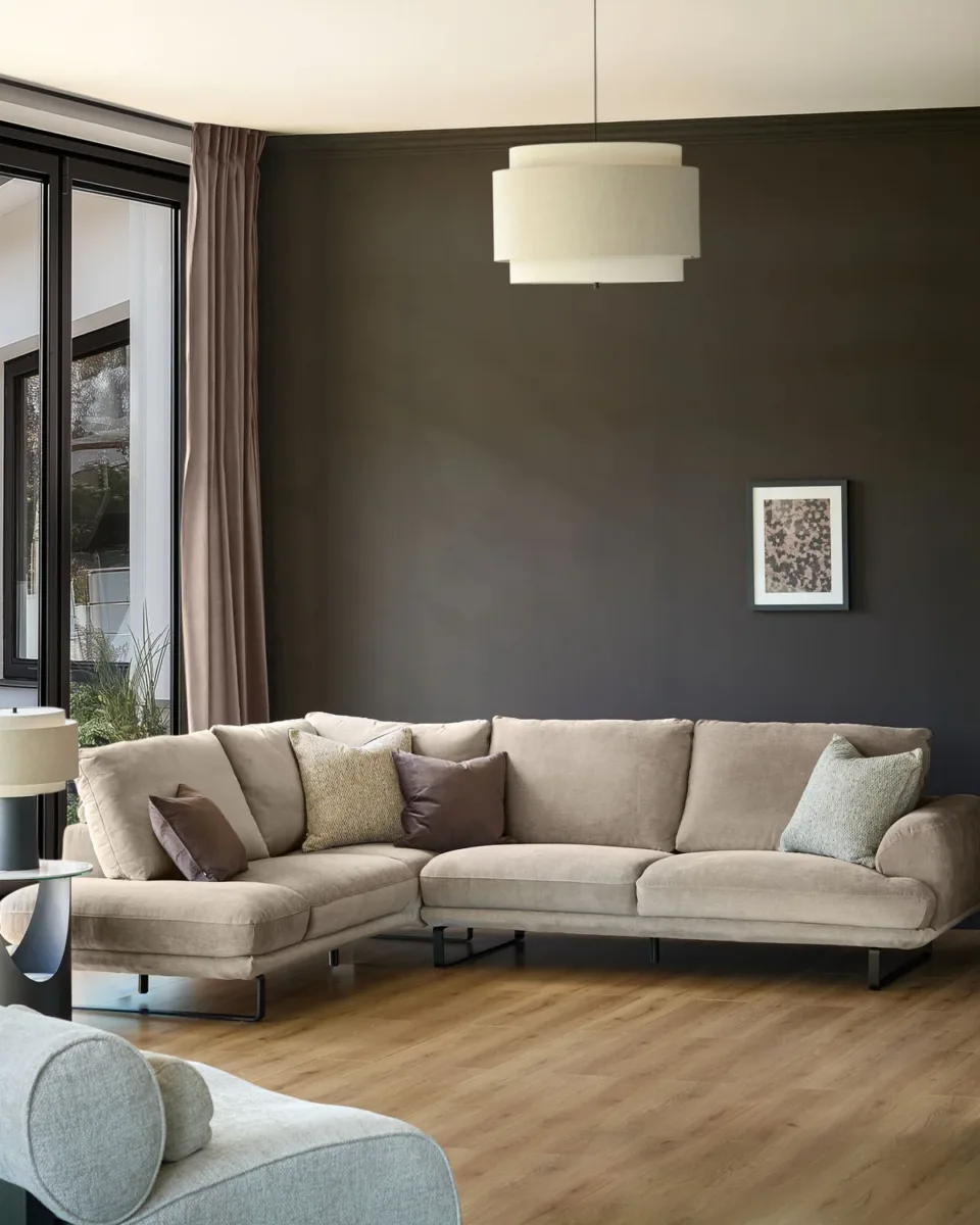 Colette mink chenille left hand corner chaise sofa