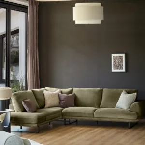 Colette olive green chenille left hand corner chaise sofa