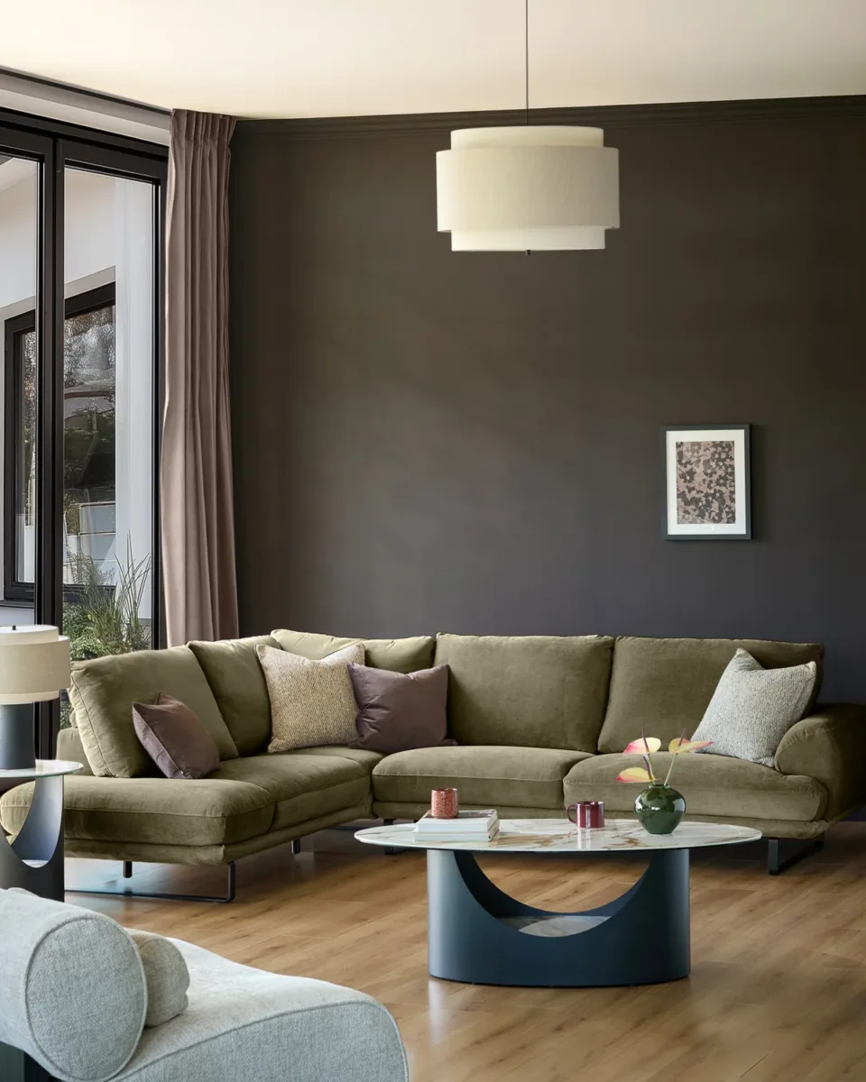 Colette olive green chenille left hand corner chaise sofa - Image 2