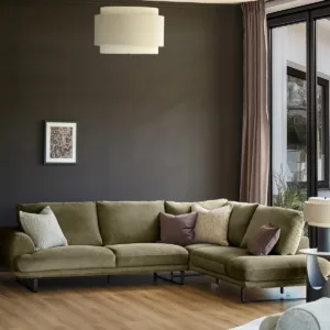 Colette olive green chenille right hand corner chaise sofa