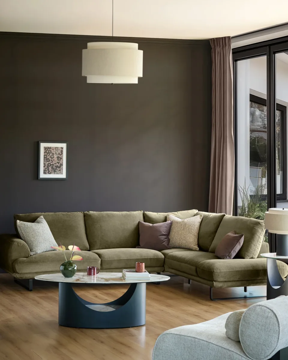 Colette olive green chenille right hand corner chaise sofa - Image 2