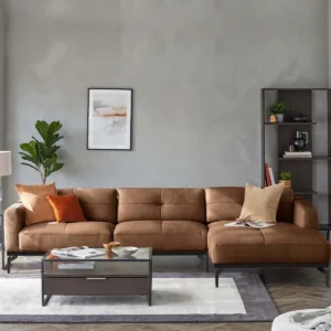 Colton tan leather right hand corner chaise sofa