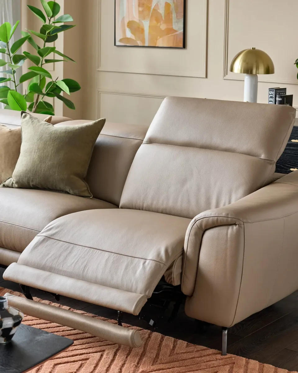 Connor natural leather recliner left hand corner chaise sofa - Image 4