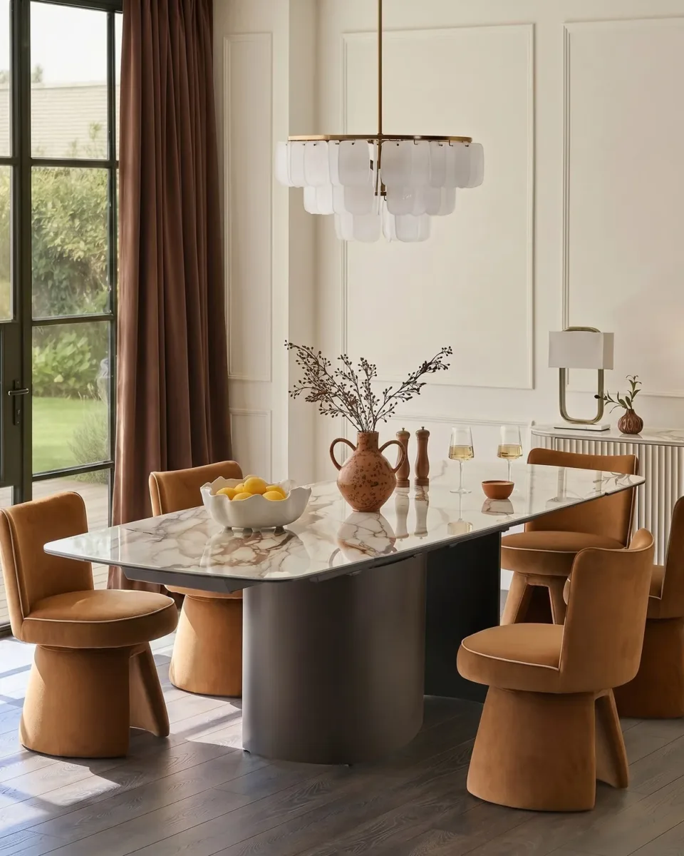 Cortona natural marbled ceramic 8 - 10 seater extending dining table - Image 3
