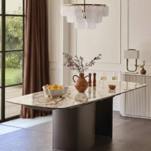Cortona natural marbled ceramic 8 - 10 seater extending dining table