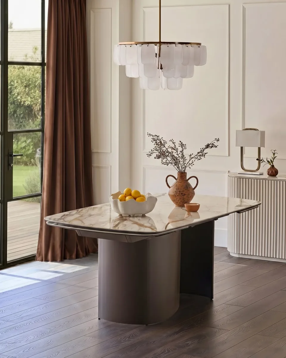 Cortona natural marbled ceramic 8 - 10 seater extending dining table - Image 2