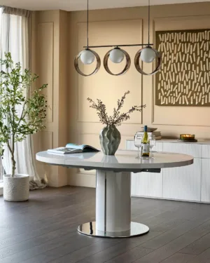 Curva White Gloss Round Extending 4 To 6 Seater Dining Table