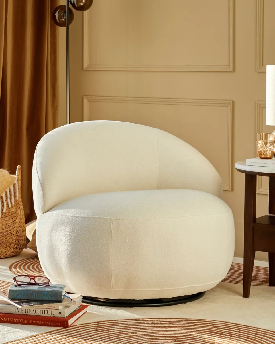 Daphne Ivory Boucle Swivel Accent Chair