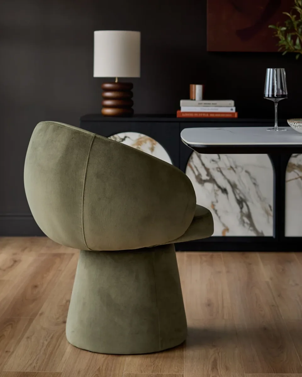 Darcy olive green velvet swivel chair - Image 3