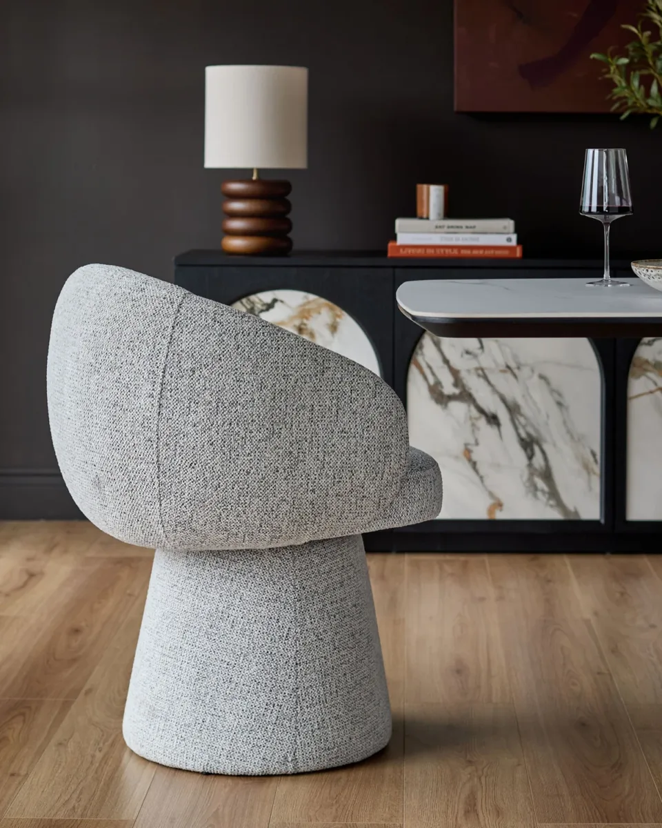 Darcy grey chenille swivel chair - Image 3