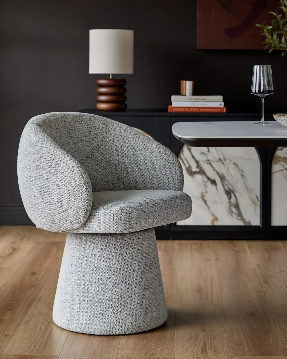 Darcy grey chenille swivel chair
