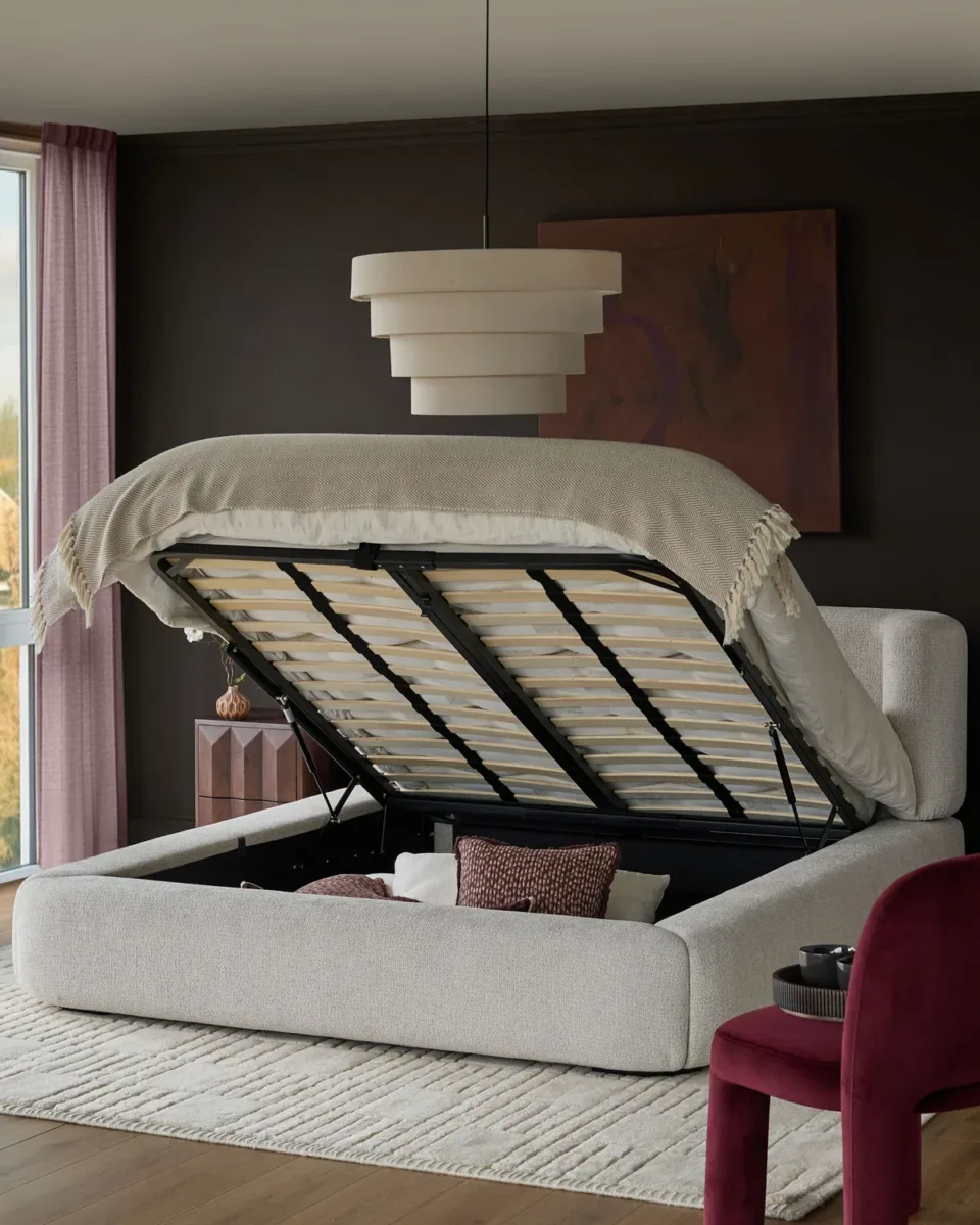 Darla natural chenille double ottoman storage bed - Image 3