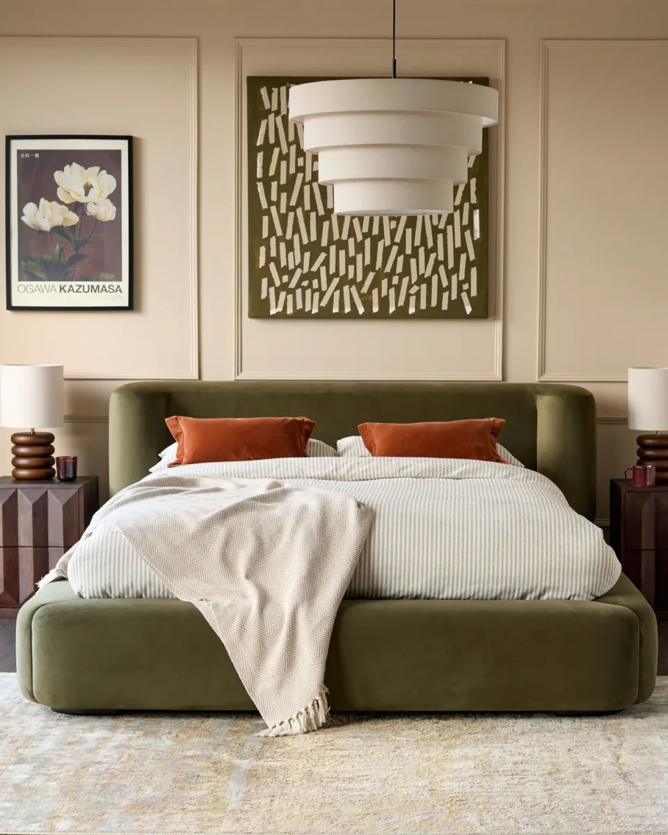 Darla olive green velvet king size ottoman storage bed - Image 2