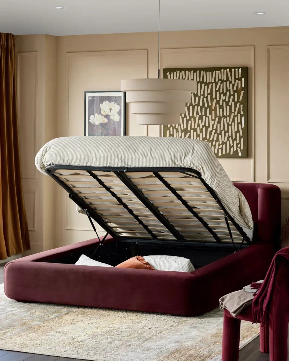 Darla plum velvet double ottoman storage bed - Image 3
