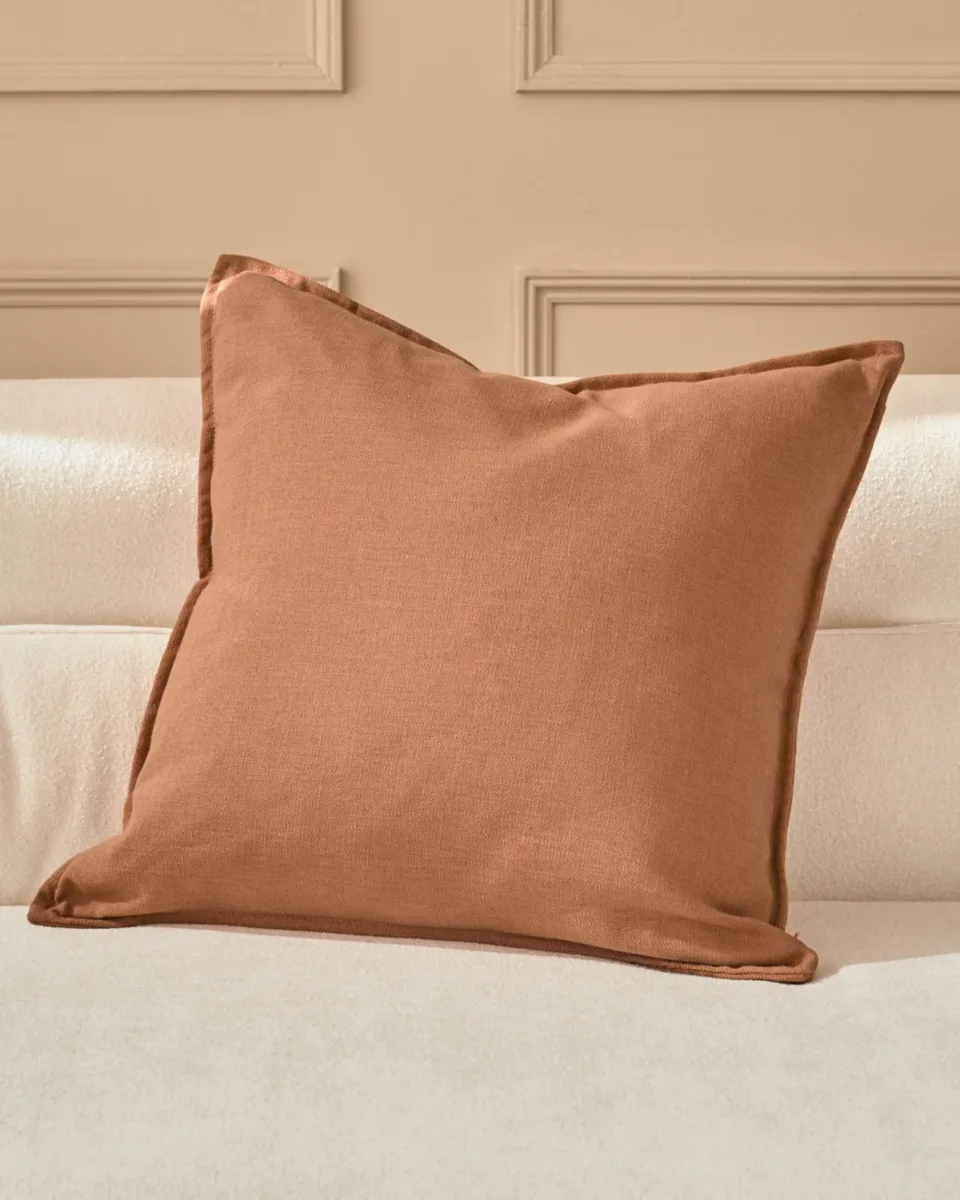 Delanie rust large linen mix cushion