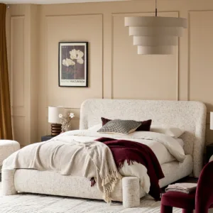 Deven natural fabric king size ottoman storage bed