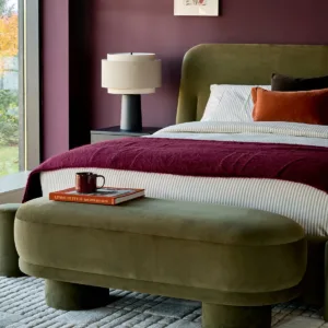 Deven olive green velvet bench