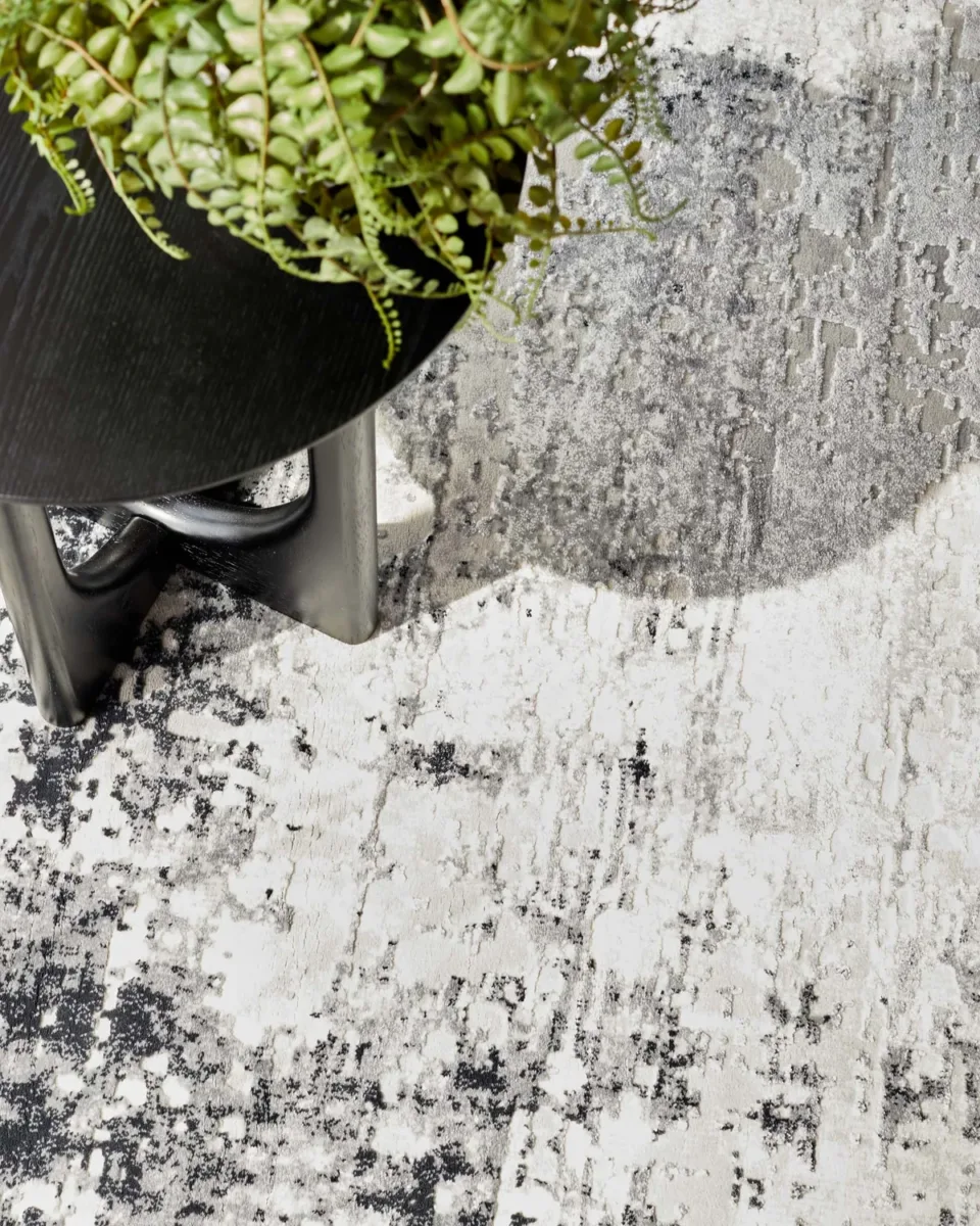 Distressed dark grey textured large rug - Image 3