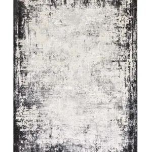 Distressed Border dark grey textured small rug