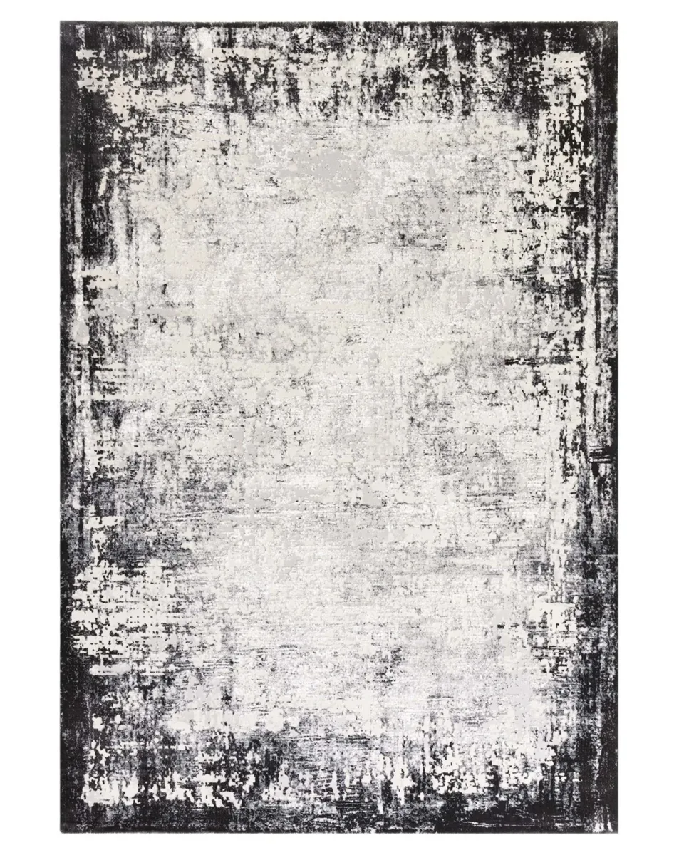 Distressed Border dark grey textured small rug